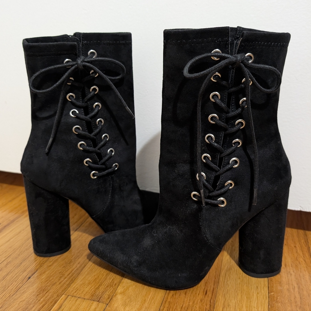 Missguided Black Lace-Up Ankle Boots - Size 7.5